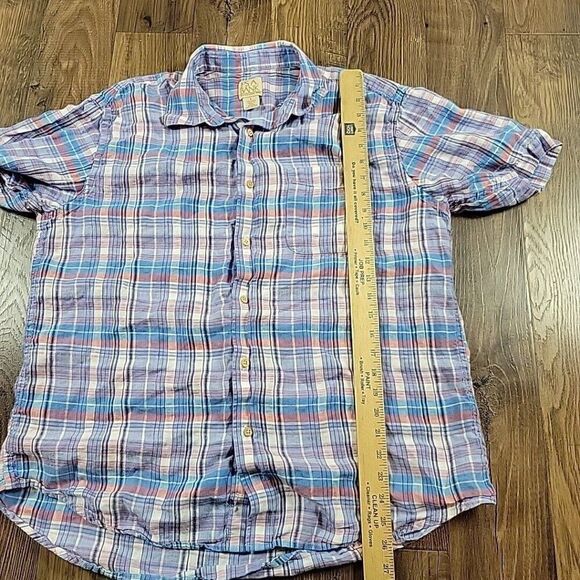 Jos A Bank Shirt Mens Large 100% Linen Plaid Button Up Short Sleeve Colorful - Picture 5 of 7
